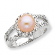Picture of Sterling Silver Imitation Pearl and CZ Ring