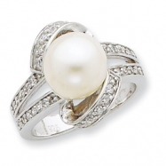 Picture of Sterling Silver Imitation Pearl and CZ Ring