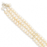 Picture of Sterling Silver Triple Strand White Pearl Bracelet