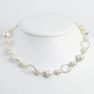 Picture of Sterling Silver White Freshwater Cultured Pearl Necklace chain