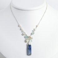 Picture of Sterling Silver Aquamarine/Kyanite/White Pearl Necklace chain