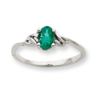 Picture of 10k White Gold Polished Geniune Emerald Birthstone Ring