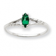 Picture of 10k White Gold Polished Geniune Emerald Birthstone Ring