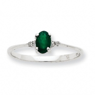 Picture of 10k White Gold Polished Geniune Diamond & Emerald Birthstone Ring