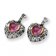 Picture of Sterling Silver w/14ky 7mm Created Pink Sapphire Heart Post Earrings