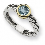 Picture of Sterling Silver w/14ky Antiqued 6mm Round Sky Blue Topaz Ring