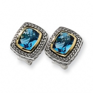 Picture of Sterling Silver w/14ky 10X8mm Blue Topaz Omega Back Post Earrings