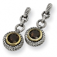 Picture of Sterling Silver/Gold-plated Accent Smokey Quartz Antiqued Post Earrings
