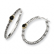Picture of Sterling Silver w/14ky Button Onyx Oval Hoop Earrings