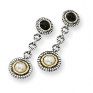 Picture of Sterling Silver w/14ky 5mm FW Cultured Pearl 4mm Onyx Drop Earrings