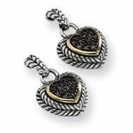 Picture of Sterling Silver w/14ky Black Diamond Heart Drop Earrings
