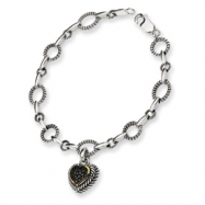 Picture of Sterling Silver w/14ky Black Diamond Heart Link 7.5in Link Bracelet