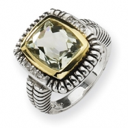 Picture of Sterling Silver w/14ky 12X10 Green Amethyst & Diamond Bezel Ring