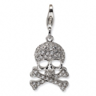 Picture of Sterling Silver CZ Skull and Cross Bones w/Lobster Clasp Charm