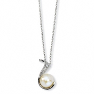 Picture of Sterling Silver CZ White Cultured Pearl Swirl 18In Necklace chain