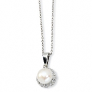 Picture of Sterling Silver CZ White Cultured Pearl 18In Necklace chain