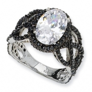 Picture of Black-plated Sterling Silver Fancy Oval Black/Wht CZ Ring