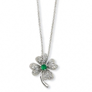 Picture of Sterling Silver Simulated Emerald/CZ 4-leaf Clover 18in Necklace chain