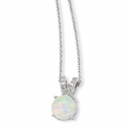 Picture of Sterling Silver Synthetic Opal Cabochon & CZ 18in Necklace chain