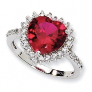 Picture of Sterling Silver 100-facet Synthetic Ruby & CZ Heart Ring
