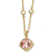 Picture of Gold-plated Sterling Silver Rose-cut Pink CZ Square 18in Necklace chain