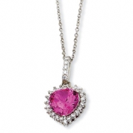 Picture of Sterling Silver 100-facet Heart Synth Pink Sapph/CZ 18in Necklace chain