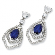 Picture of Sterling Silver Marquise Synth Sapphire & CZ Dangle Post Earrings