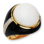 Picture of Gold-plated Sterling Silver Blk Enam Simulated Wht Agate & CZ Ring