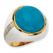Picture of Gold-plated Sterling Silver Wht Enam Simulated Turquoise & CZ Ring