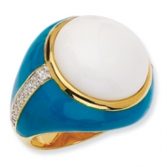 Picture of Gold-plated Sterling Silver Blue Enam Simul. Wht Agate & CZ Ring