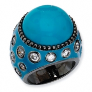 Picture of Black-plated Sterling Silver Enameled Simulated Turquoise & CZ Ring