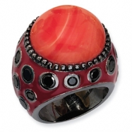 Picture of Black-plated Sterling Silver Enameled Simulated Red Coral & CZ Ring