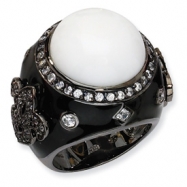 Picture of Black-plated Sterling Silver Enamel Simulated White Agate & CZ Ring
