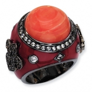 Picture of Black-plated Sterling Silver Enamel Simulated Red Coral & CZ Ring