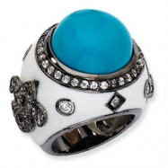 Picture of Black-plated Sterling Silver Enamel Simulated Turquoise & CZ Ring