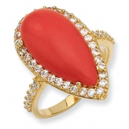 Picture of Gold-plated Sterling Silver Simulated Red Coral & CZ Ring