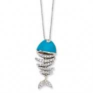 Picture of Sterling Silver Turquoise Enameled CZ Fish 18in Necklace chain