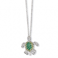 Picture of Sterling Silver Sim. Peridot/Sim. Emerald/CZ Turtle 18in Necklace chain