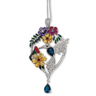 Picture of Sterling Silver Enameled CZ & Sim. Gemstones Hummingbird 18in Necklace chain
