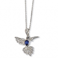 Picture of Sterling Silver CZ & Synthetic Sapphire Hummingbird 18in Necklace chain