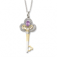 Picture of Sterling Silver & Gold-plated June CZ Birthstone Key 18in Necklace