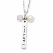 Picture of Sterling Silver Cultured Pearl & CZ I Am A Keeper 18in Necklace