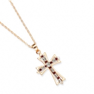 Picture of Sterling Silver & Gold-plated Dia. & Ruby 18in Cross Necklace