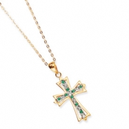 Picture of Sterling Silver & Gold-plated Dia. & Emerald 18in Cross Necklace