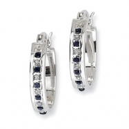 Picture of Sterling Silver & Platinum-plated Dia. & Sapphire Oval Hinged Hoop Earrings