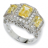 Picture of Sterling Silver Canary & White CZ 3-stone Ring