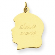 Picture of 14k Plain Large .009 Gauge Facing Left Engraveable Girl Head Charm