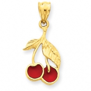 Picture of 14k Polished Red Enameled Cherries Pendant
