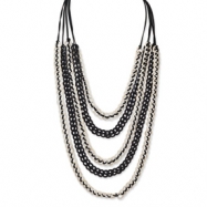 Picture of Silver-tone Coconut & White Wood Aster Faux Suede Necklace