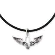 Picture of Sterling Silver Antiqued Renewed Strength 22in Rubber Cord w/2in ext Neckla